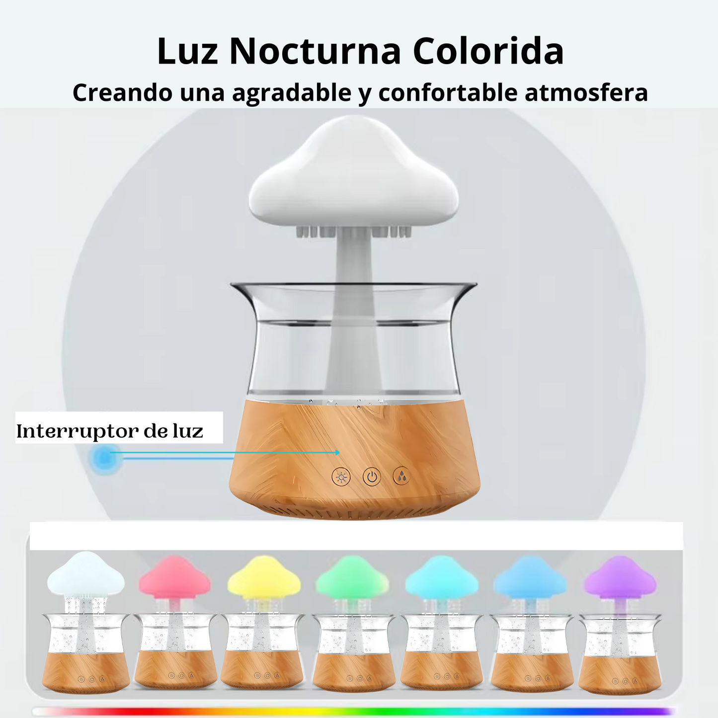 RelaxNube, difusor, humificador con gotas de lluvia relajantes, máquina de aromaterapia con atomización ultrasónica, humidificación con lampara colorida.